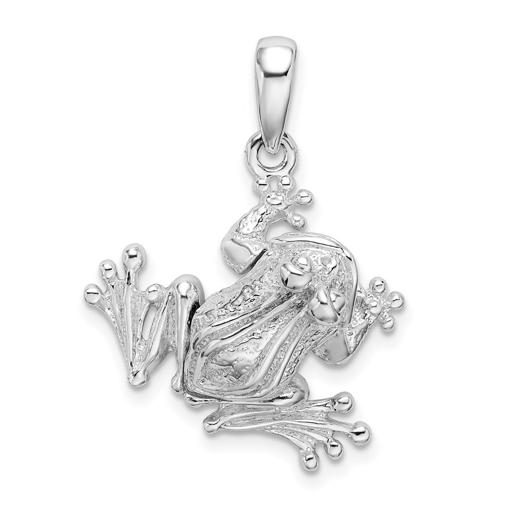 925 Sterling Silver Rhodium-plated Polished Bug Eyed Frog Necklace Charm Pendant